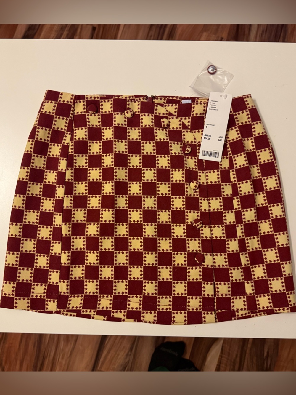 Urban Outfitters Checkerboard Mini Skirt in Burgundy and Yellow - Size S